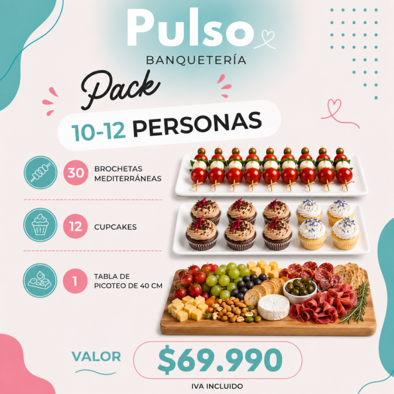 Tabla de picoteo salado de 40 cm  + 12 cupcakes + 30 brochetas mediterráneas